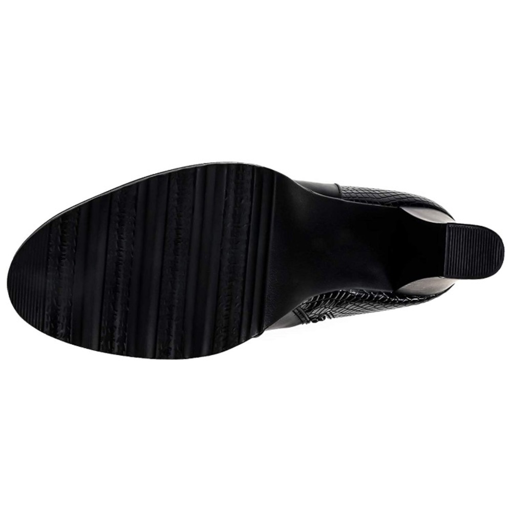 Mixed Snake- Black Bootie Chunky Heel Buckle Strap Ankle - Picture 6 of 11